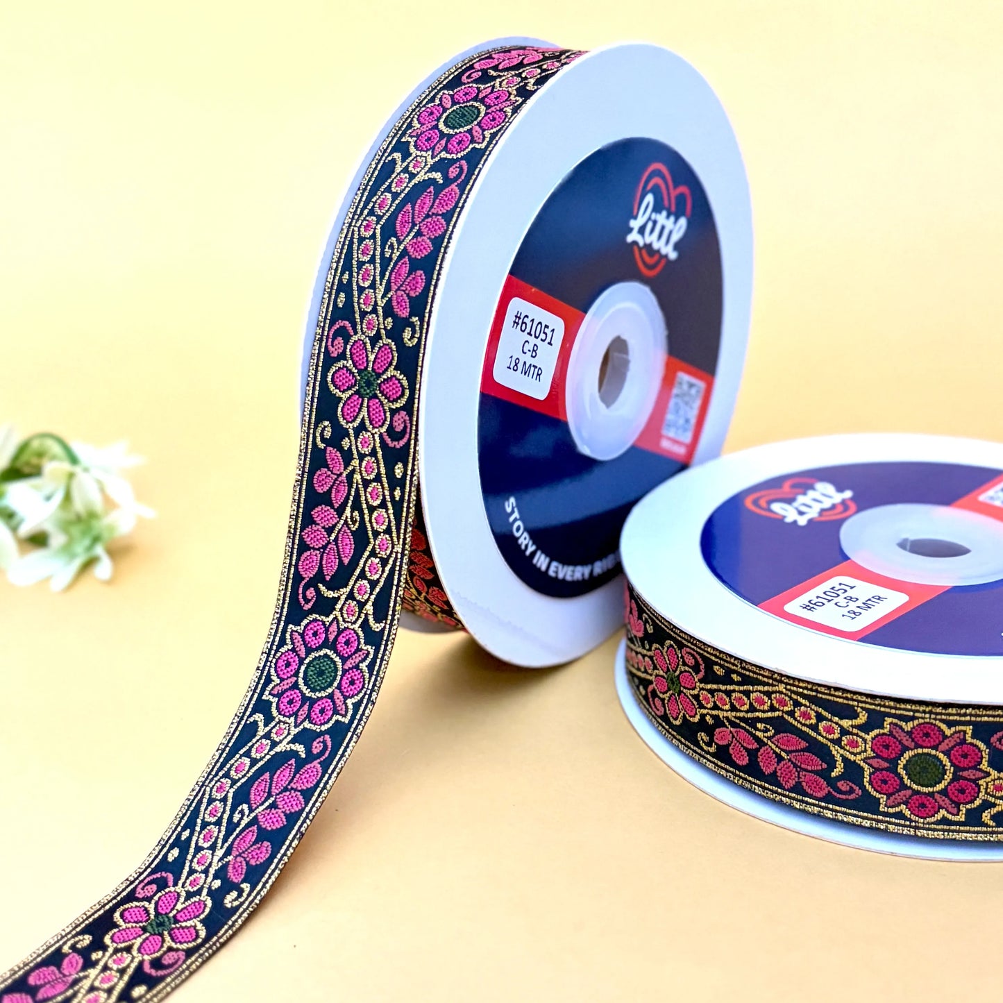 ribbon-saree lace border 1 inch 18m floral satin weave 61051-littl