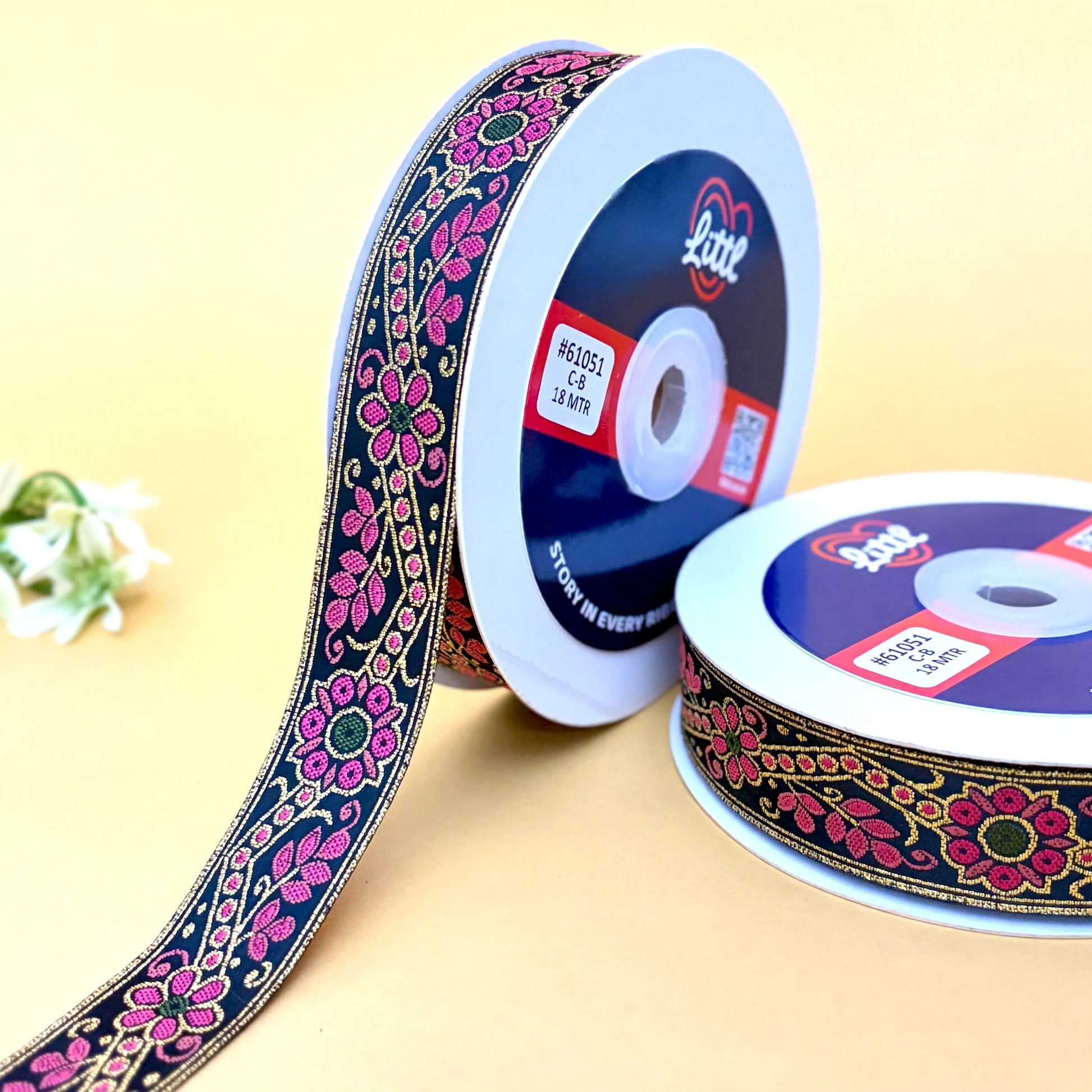 Ribbon-Saree Lace Border 1 Inch 18m Floral Satin Weave 61051-Littl