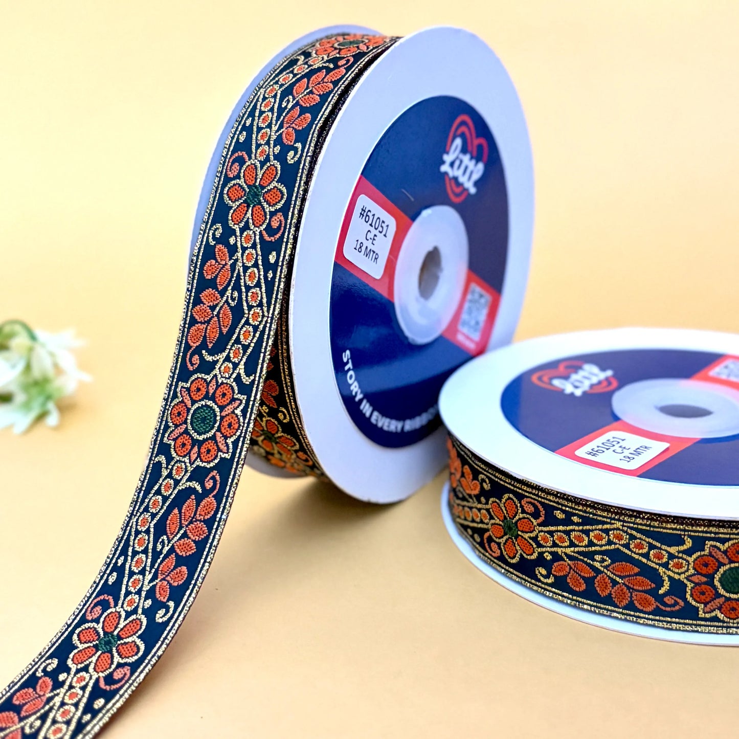 ribbon-saree lace border 1 inch 18m floral satin weave 61051-littl