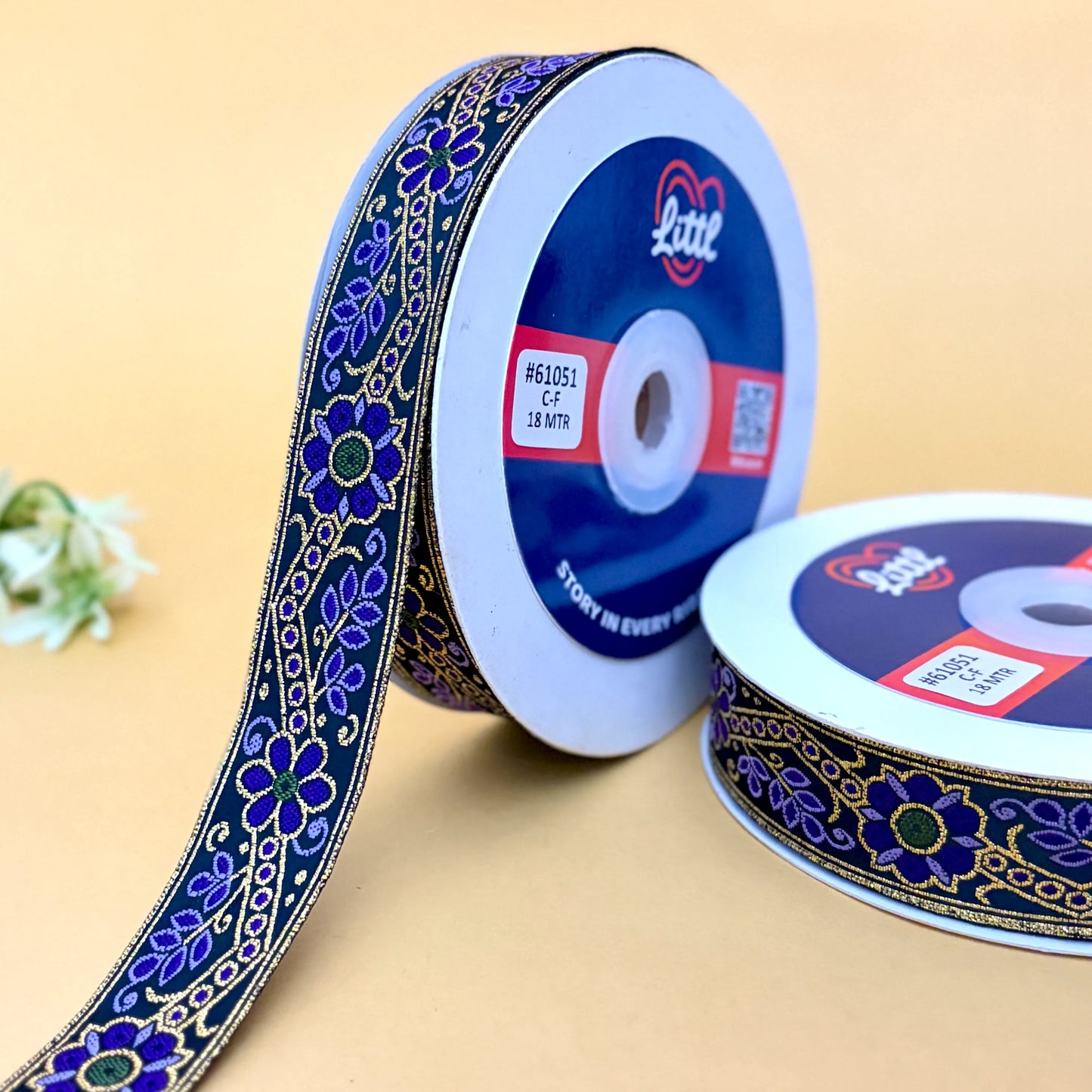 ribbon-saree lace border 1 inch 18m floral satin weave 61051-littl