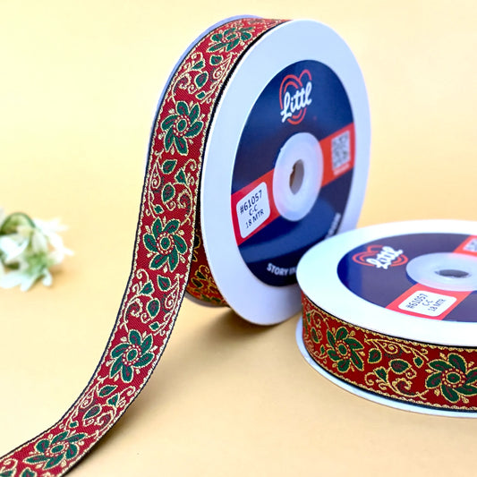 Ribbon-Saree Lace Border 1 Inch 18m White Floral Satin Weave 61057-Littl