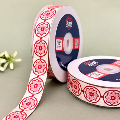 Mandala Circle Woven Gift Ribbon 25mm - Red by Littl India