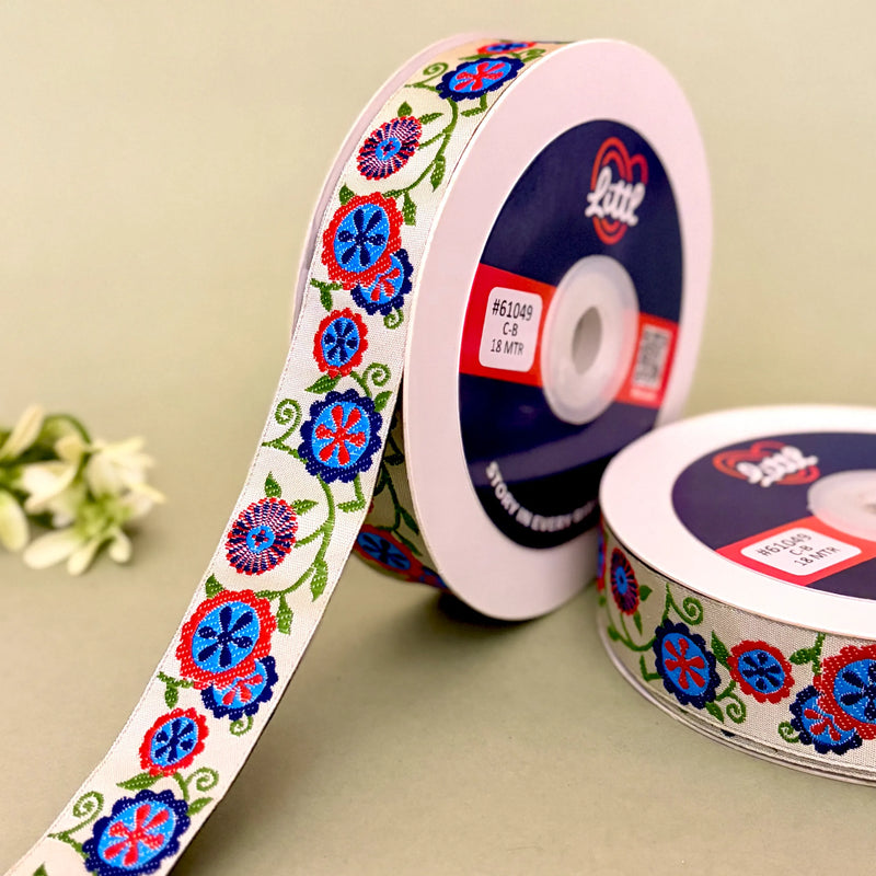 Surajmukhi Folk Woven Gift Ribbon 25mm - Red by Littl India