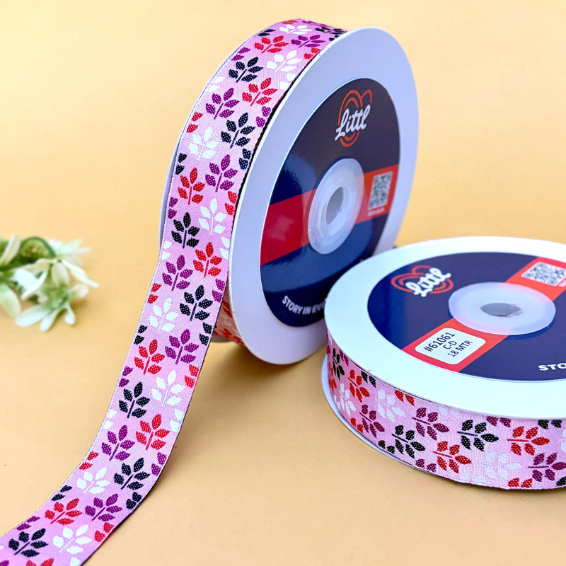 Phool Chhaap Woven Gift Ribbon 25mm - Lemon by Littl India