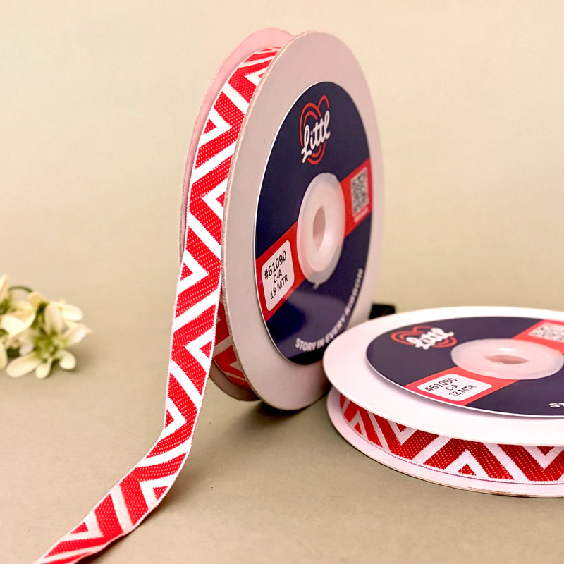 Lehri Zigzag Woven Ribbon 15mm - Red by Littl India