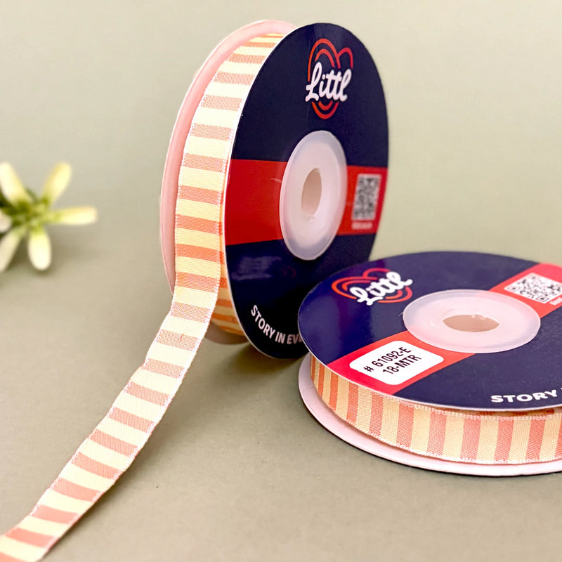 Dhara Stripe Woven Ribbon 15mm - Peach by Littl India