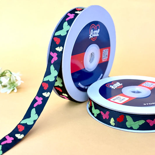 Ribbon-Saree Lace Border 15mm 18m Butterfly Satin Weave Ribbon 61023-Littl