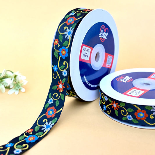 Ribbon-Saree Lace Border 1 Inch 18m Floral Satin Weave Quality Gift 61065-Littl