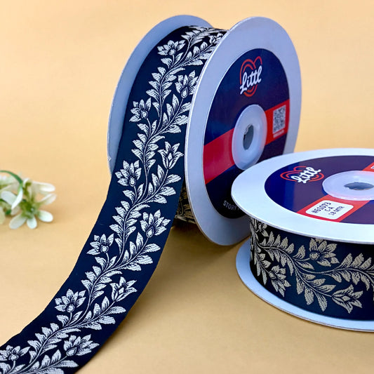 Ribbon-Saree Lace Border 1.5 Inch 18m Black Satin Weave Ribbon 61073-Littl