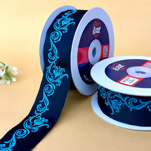 Ribbon-Saree Lace Border 1.5 Inch 18m Black Satin Weave Ribbon 61074-Littl