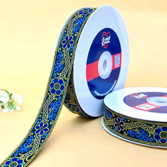 Ribbon-Saree Lace Border 1 Inch 25m Black Satin Weave Gift Ribbon 61101-Littl