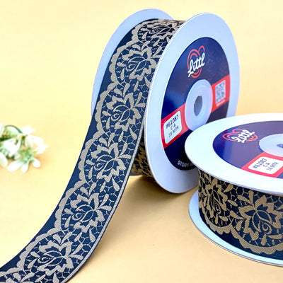 Mughal Border Saree Lace 38mm - Navy by Littl India