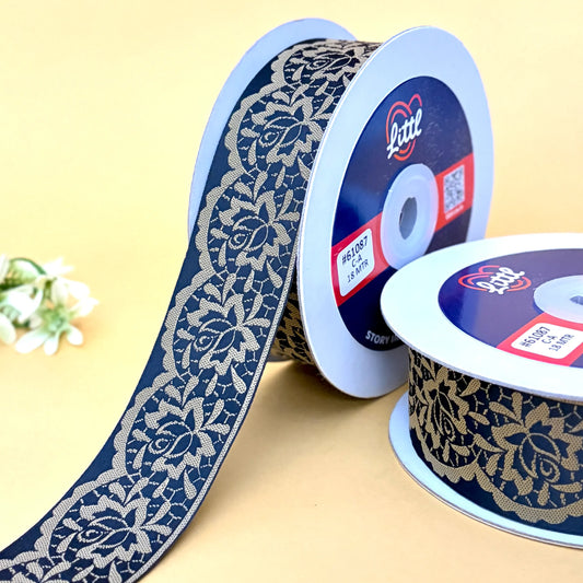 Ribbon-Saree Lace Border 1.5 Inch 18m Black Satin Weave Ribbon 61087-Littl