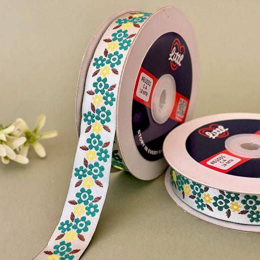 Ribbon-Saree Lace Border 1 Inch 18m White Floral Satin Weave 61031-Littl