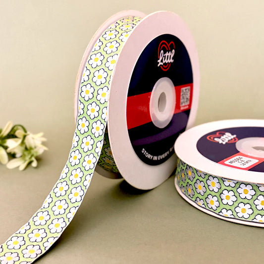 Ribbon-Saree Lace Border 1 Inch 18m Daisy Satin Weave Ribbon 61064-Littl