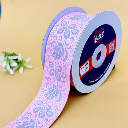 Ribbon-Saree Lace Border 2 Inch 18m Floral Satin Weave Ribbon 61363-Littl