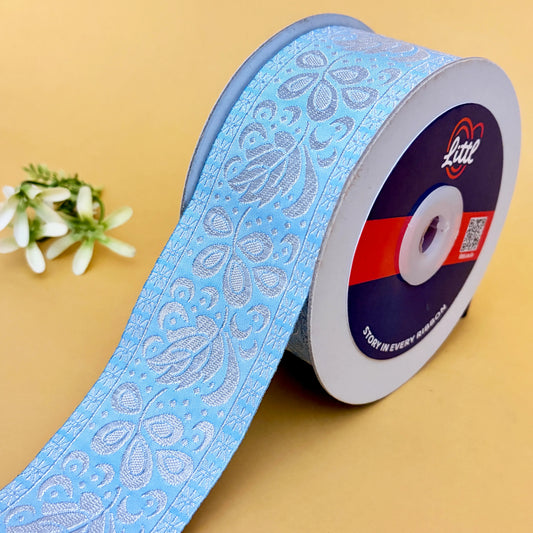 Ribbon-Saree Lace Border 2 Inch 18m Floral Satin Weave Ribbon 61363-Littl