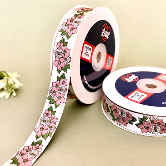 Ribbon-Saree Lace Border 1 Inch 18m White Floral Satin Weave 61038-Littl