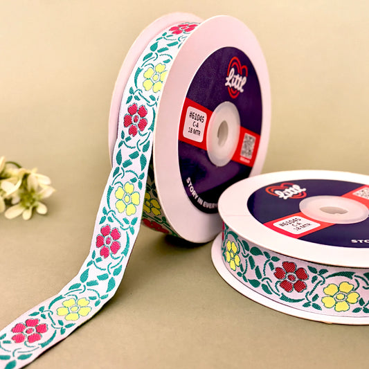 Ribbon-Saree Lace Border 1 Inch 18m White Floral Satin Weave 61045-Littl