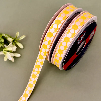 Phool Dot Woven Ribbon 15mm - Yellow by Littl India
