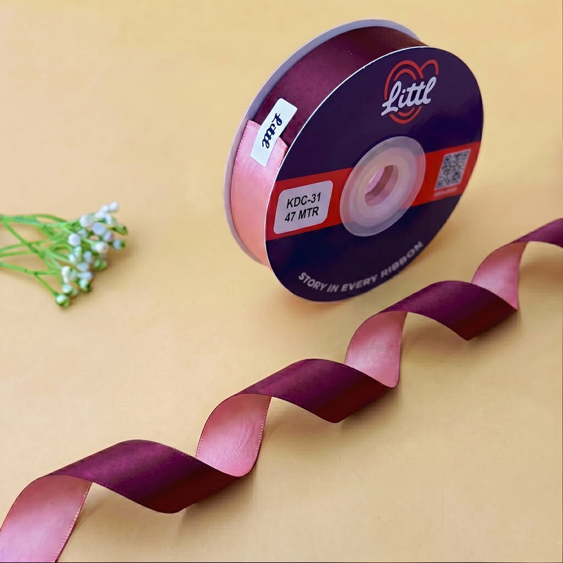 THE RAJPUTANA ROSE - Maroon & Rose Pink Dual Tone Ribbon 20mm - 20mm reversible satin ribbon by Littl India