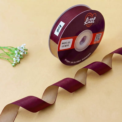 THE RAJWADI SILK - Dark Maroon & Beige Dual Tone Ribbon 20mm - 20mm reversible satin ribbon by Littl India