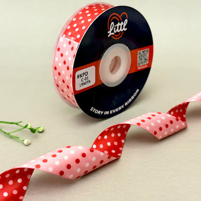 Dual Tone Polka Dot Satin Ribbon – Red & Light Pink | 20mm | 19m | KPD01   Littl
