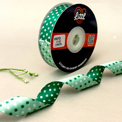 Dual Tone Polka Dot Satin Ribbon – Forest Green & Mint | 20mm | 19m | KPD02   Littl