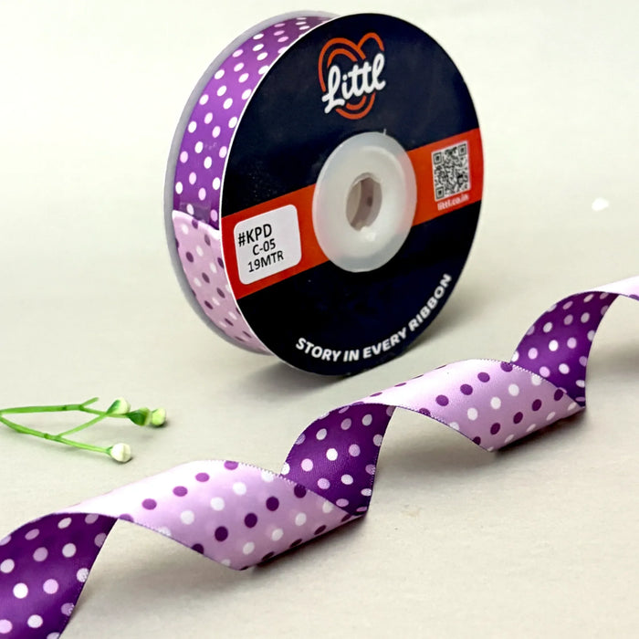 The Lavender Drop – Purple & Lavender Polka Dot Dual Tone Ribbon, 20 mm