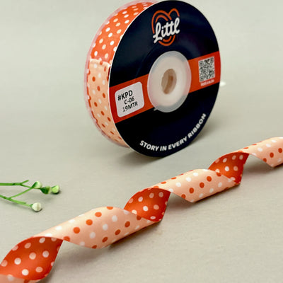 Dual Tone Polka Dot Satin Ribbon – Orange & Peach | 20mm | 19m | KPD06   Littl