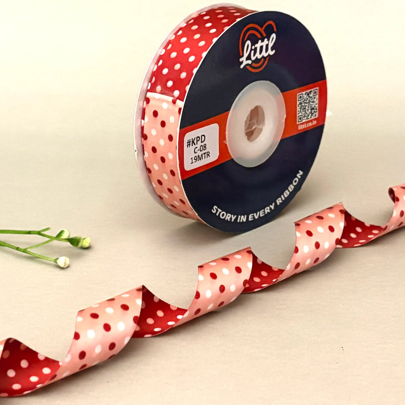 Dual Tone Polka Dot Satin Ribbon – Maroon & Pink | 20mm | 19m | KPD08   Littl