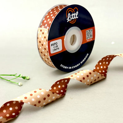 Dual Tone Polka Dot Satin Ribbon – Brown & Tan | 20mm | 19m | KPD09   Littl