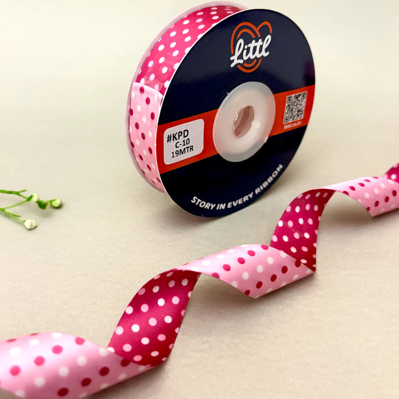 Dual Tone Polka Dot Satin Ribbon – Magenta & Light Pink | 20mm | 19m | KPD10   Littl