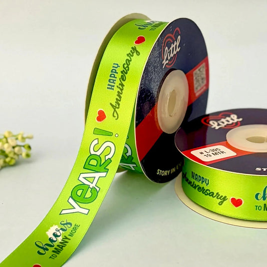 ribbon-Green-Anniversary Ribbon 1 Inch 19 Meter - Wedding Anniversary Gift Wrapping Celebration Packaging - Premium Double Face Satin - 10 Colors - Ships Same Day India-Littl Ribbons