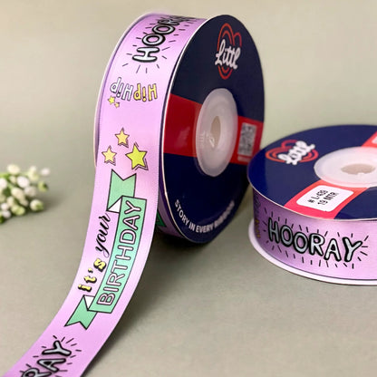 ribbon-Lilac-Birthday Printed Satin Ribbon 1 Inch 19 Meter - Gift Wrapping Party Decoration Cake Box - Happy Birthday Design - 6 Colors - Ships Same Day India-Littl Ribbons