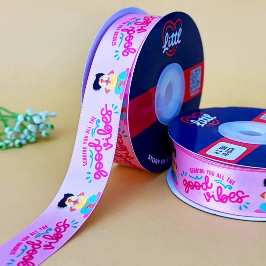ribbon-Pink-Best Wishes Congratulations Satin Ribbon 1 Inch 19 Meter - Gift Wrapping Celebration Hamper Wedding Packaging - Premium Double Face - 8 Colors - Ships Same Day India-Littl Ribbons