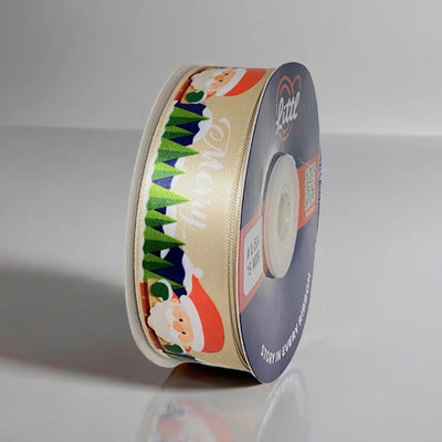 ribbon-Beige-Christmas Ribbon Maroon - Elegant Merry Christmas Satin - Luxury Gift Wrapping - 25MM x 19M-Littl Ribbons