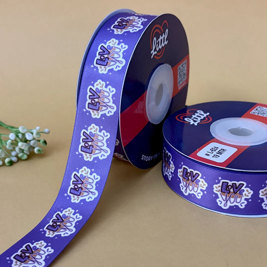 ribbon-Purple-I Love You Ribbon - Romantic Printed Satin - Valentine's Day Gift Wrapping - 1 Inch x 19M - 9 Colors-Littl Ribbons