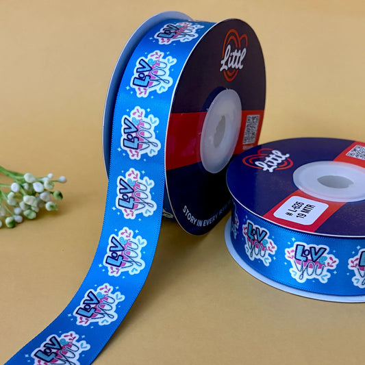 ribbon-Aqua-I Love You Ribbon - Romantic Printed Satin - Valentine's Day Gift Wrapping - 1 Inch x 19M - 9 Colors-Littl Ribbons