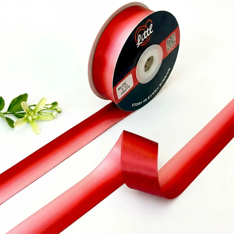 The Scarlet Bloom ombre satin ribbon Crimson to Blush gradient 25mm gifting ribbon for trousseau and Valentine packaging by Littl