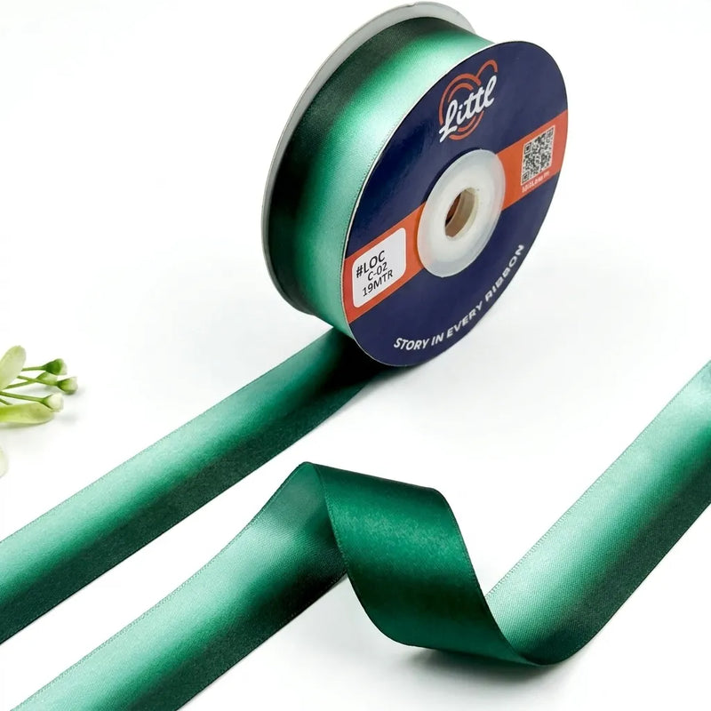 The Forest Mist ombre satin ribbon Deep Green to Mint gradient 25mm gifting ribbon for florists and plant gifting by Littl