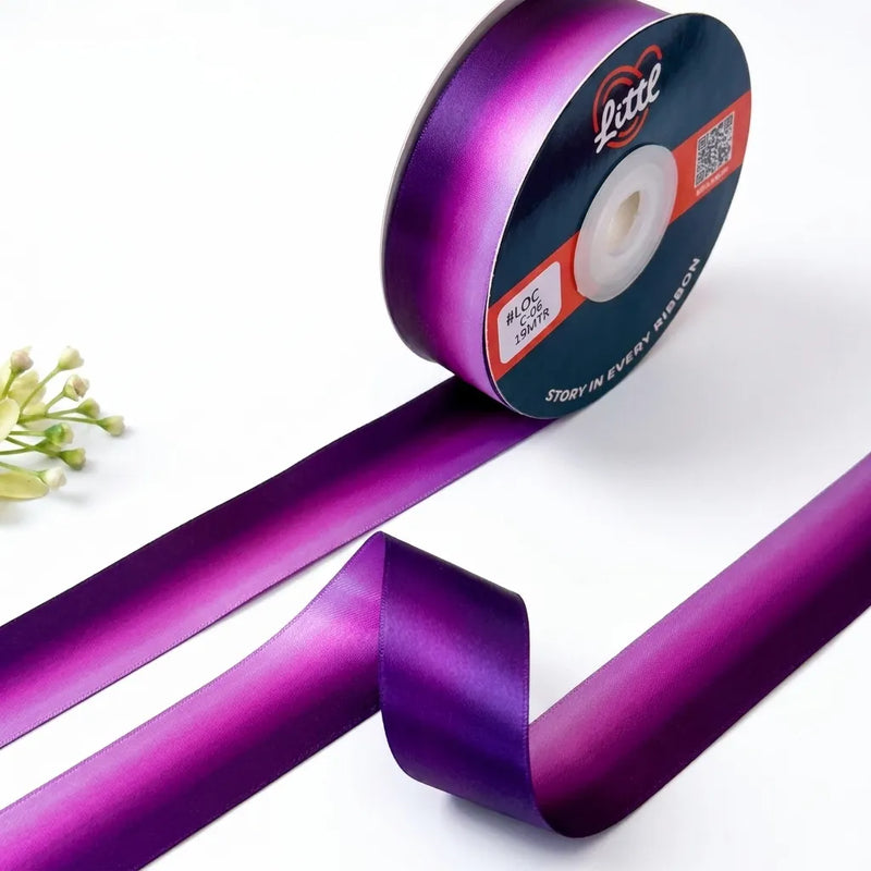 The Twilight Veil — Ombré Satin Ribbon | Plum to Lavender | 25mm | 19m | LOC06   Littl