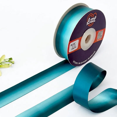 The Lagoon Drift — Ombré Satin Ribbon | Deep Teal to Aqua | 25mm | 19m | LOC11   Littl