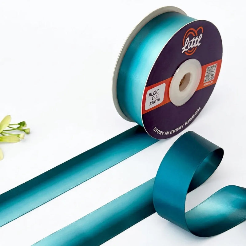 The Lagoon Drift — Ombré Satin Ribbon | Deep Teal to Aqua | 25mm | 19m | LOC11   Littl