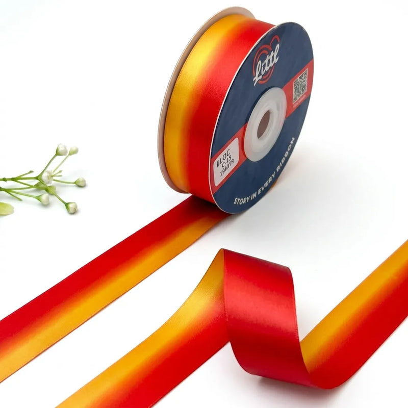 The Festive Flame — Ombré Satin Ribbon | Red to Gold | 25mm | 19m | LOC13   Littl