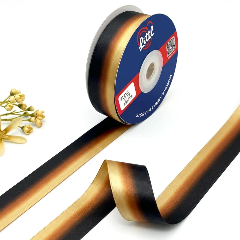 The Midnight Gold — Ombré Satin Ribbon | Black to Gold | 25mm | 19m | LOC15   Littl