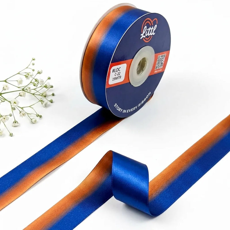 The Admiral Rust ombre satin ribbon Navy to Copper gradient 25mm gifting ribbon for premium men's corporate gifting by Littl