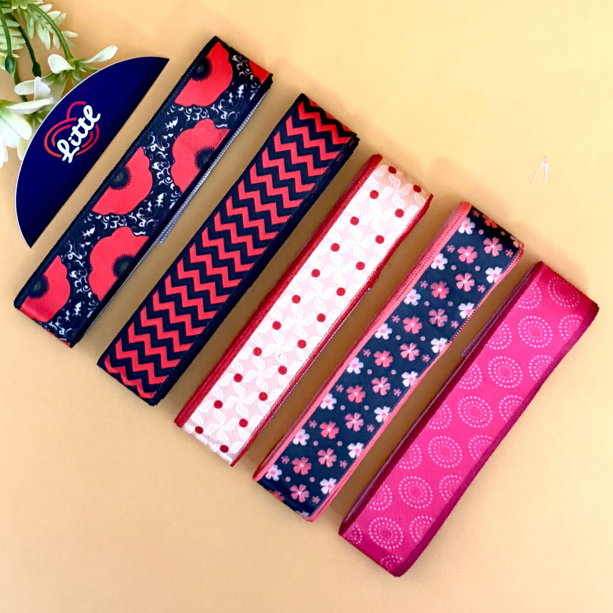 Printed Satin Ribbon Combo Set – Assorted Designs | 5 Pcs × 5 Metres (25m Total) | Bulk Gift Wrapping Ribbons- LRP-21   Littl