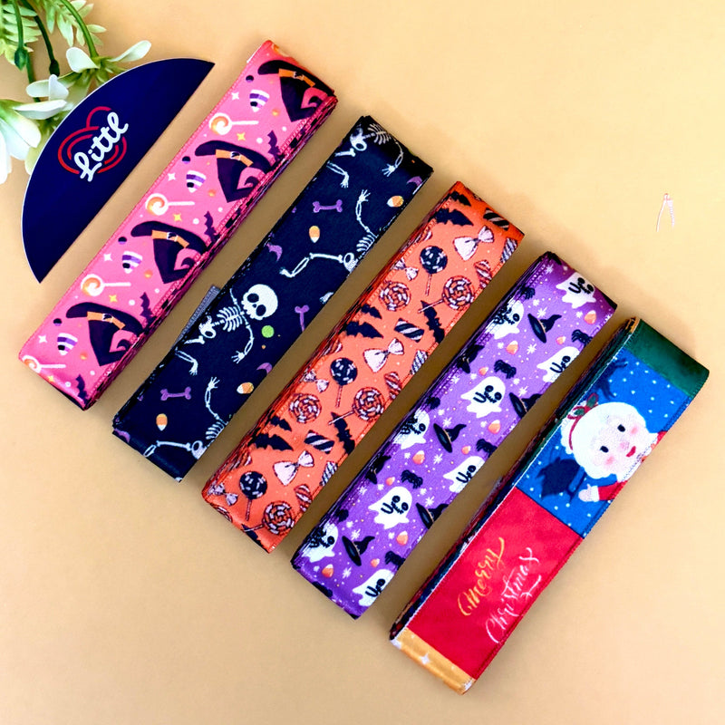 Printed Satin Ribbon Combo Set – Assorted Designs | 5 Pcs × 5 Metres (25m Total) | Bulk Gift Wrapping Ribbons- LRP-22   Littl