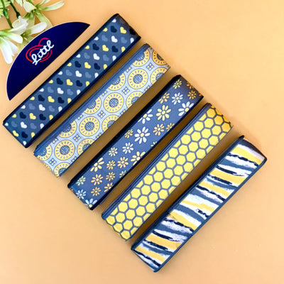 Littl Printed Satin Ribbon Combo Set – Black, Grey & Yellow Designs | 5 Pcs × 5 Metres (25m Total) | Gift Wrapping Ribbons | #LRP-2   Littl